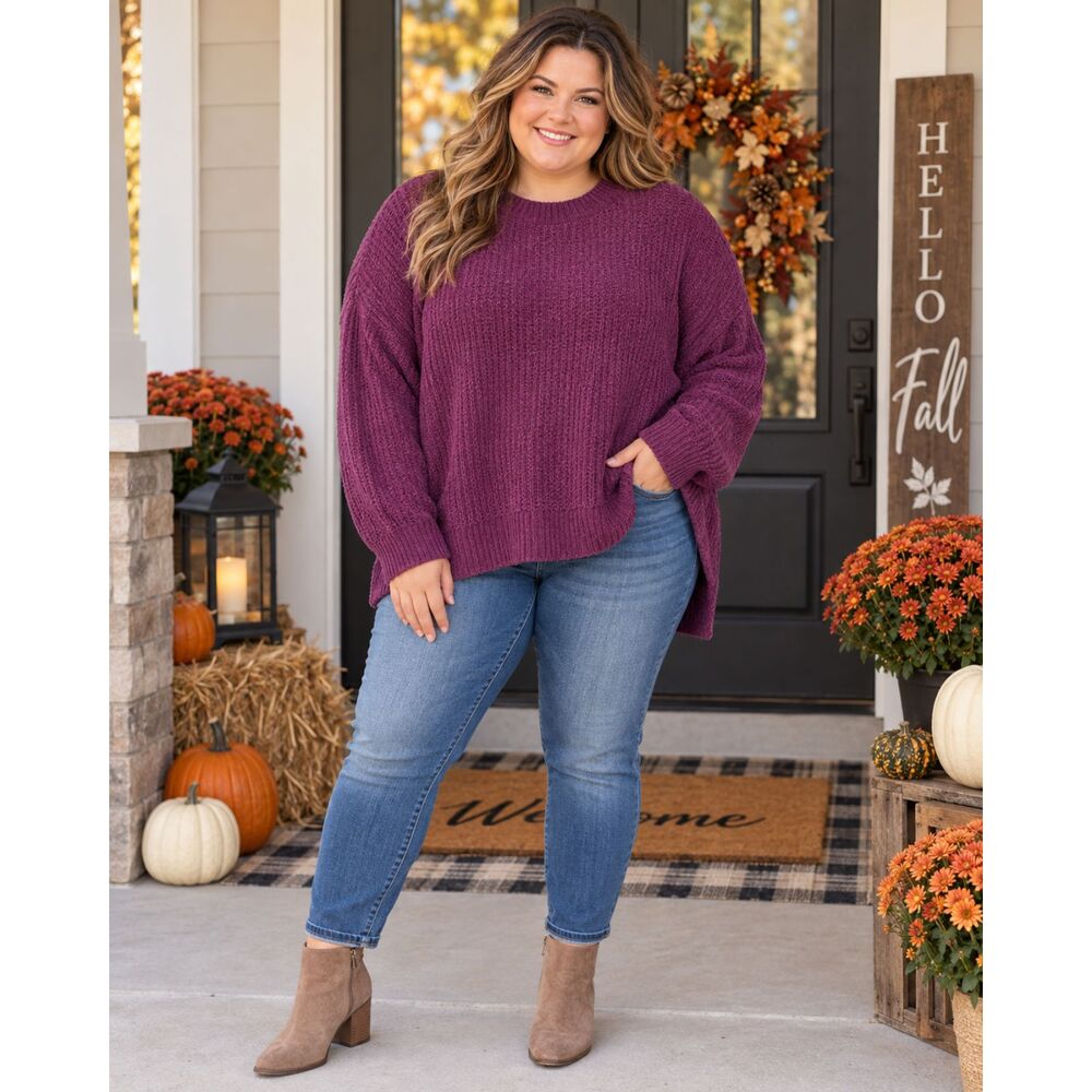 NWT DIP Plum Purple Oversized Sweater Size XL High Low Drop Shoulder Cozy Knit